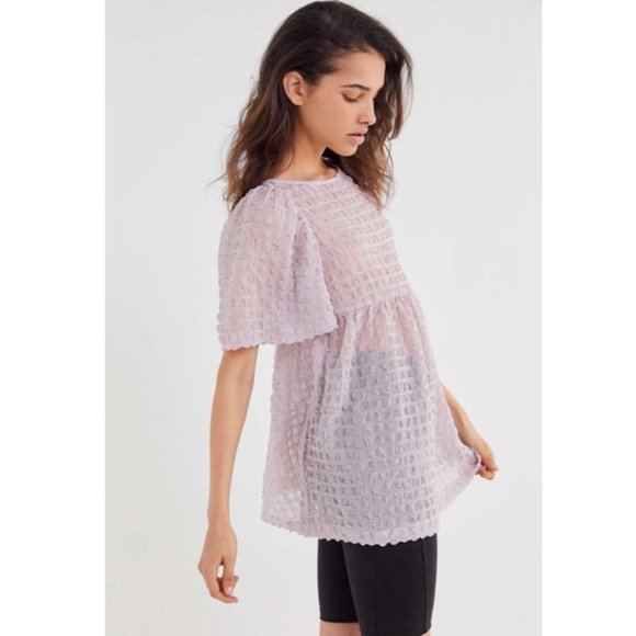 New UO Helena Crinkle Tie-Back Babydoll Top - Picture 2 of 3